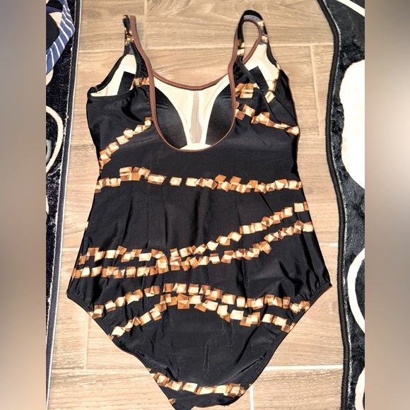 Sariana Designer One-Piece Swimsuit - Black/Brown/Gold Chic Chain Print Size 16 - Picture 9 of 11